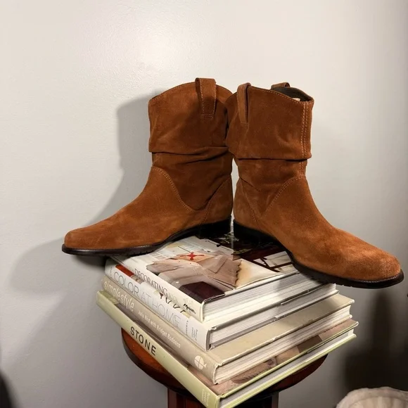 LL Bean Slouch Tan Cognac Nubuck Suede Size 10 Women’s Ankle Boots - Picture 5 of 10